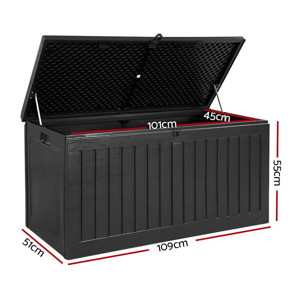 Gardeon 270L Lockable Outdoor Storage Box with Built-in Bench Black