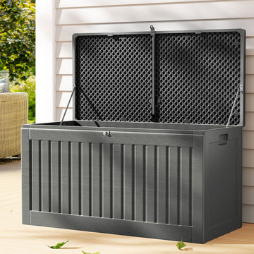Gardeon 270L Lockable Outdoor Storage Box with Built-in Bench Grey