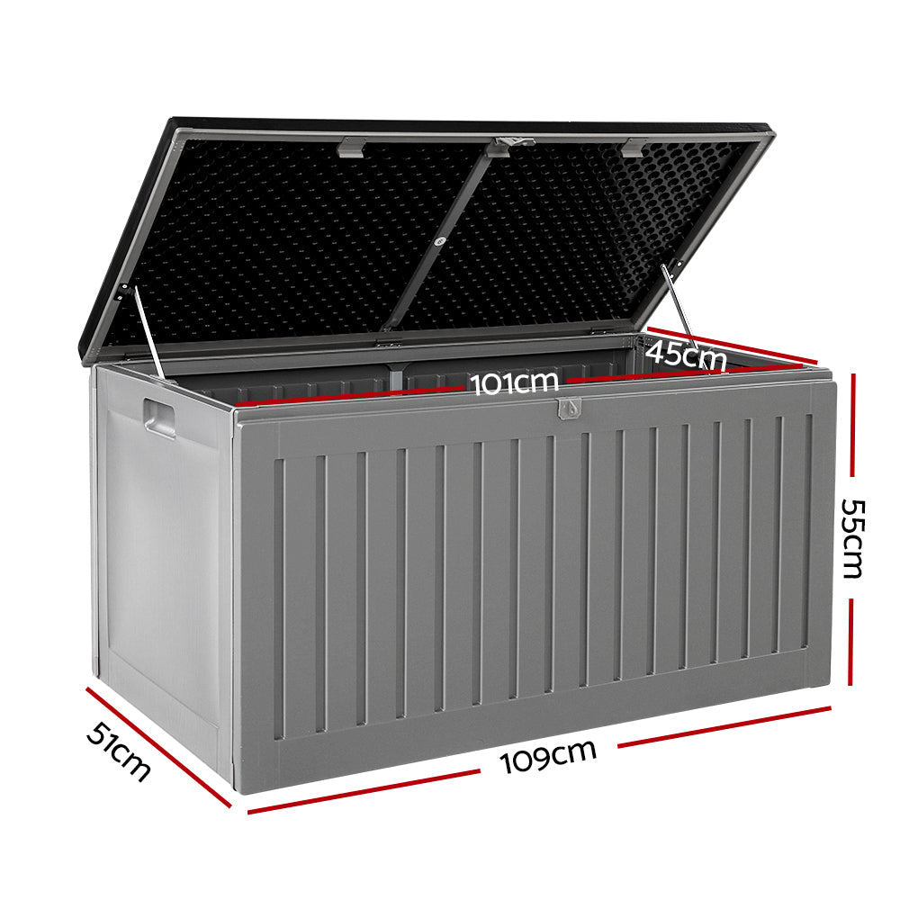 Gardeon 270L Lockable Outdoor Storage Box with Built-in Bench Grey