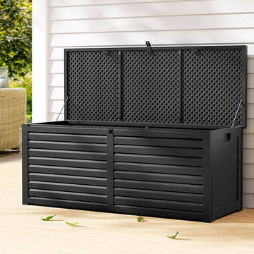 Gardeon 390L Lockable Outdoor Storage Box with Built-in Bench Black