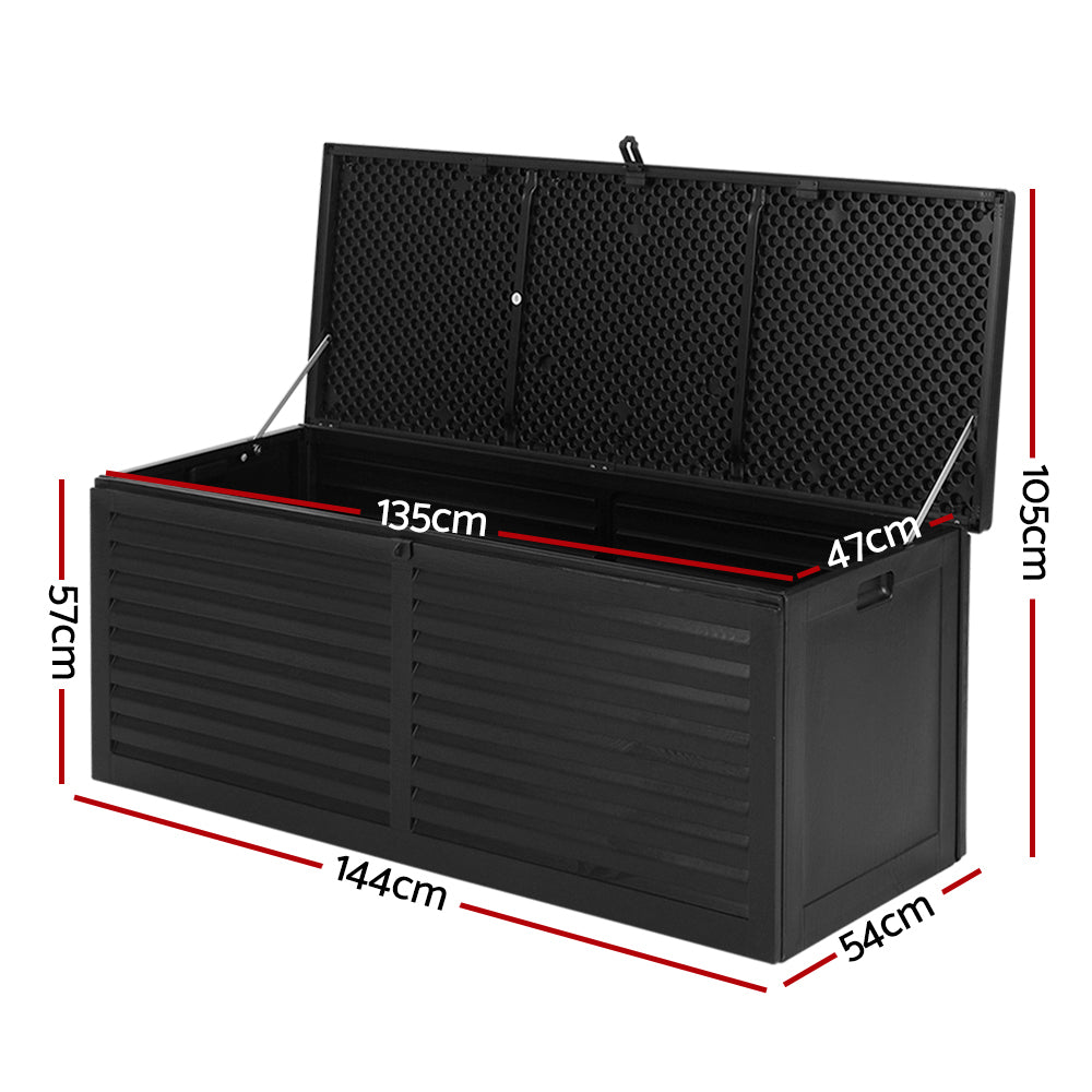Gardeon 390L Lockable Outdoor Storage Box with Built-in Bench Black