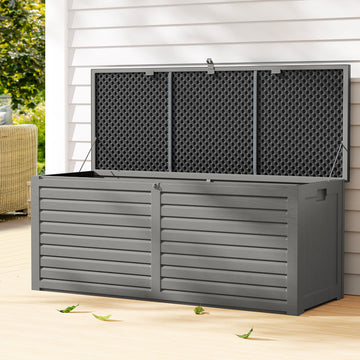 Gardeon 390L Outdoor Storage Box with Built-in Bench Black