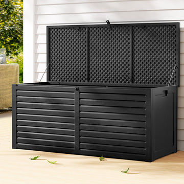 Gardeon 490L Lockable Outdoor Storage Box with Built-in Bench Black
