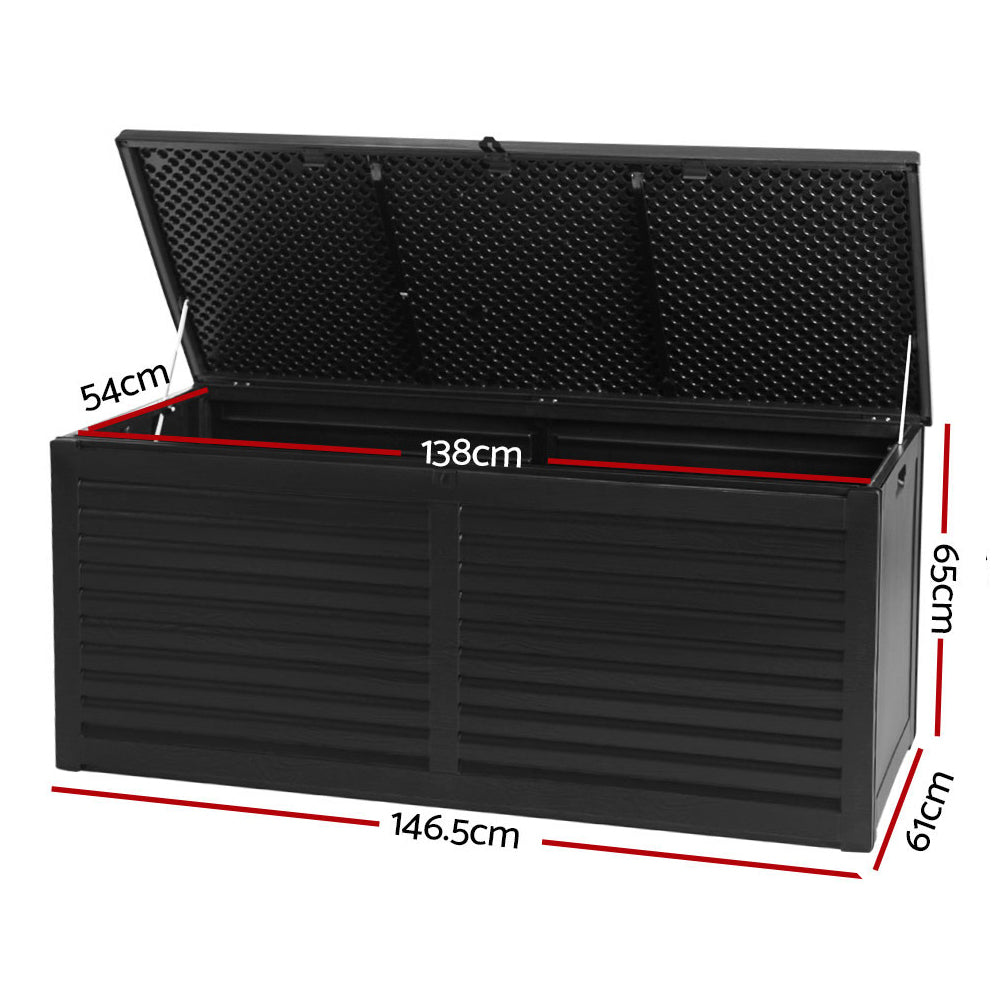 Gardeon 490L Lockable Outdoor Storage Box with Built-in Bench Black
