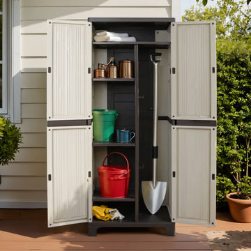 Gardeon Lockable Outdoor Storage Cabinet Adjustable Shelves Beige