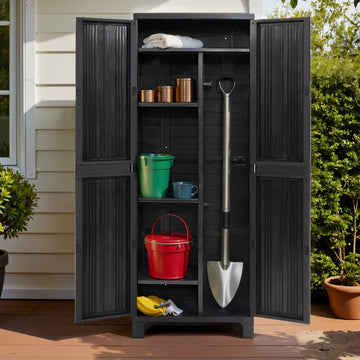 Gardeon Lockable Outdoor Garden Storage Cabinet 173cm Black