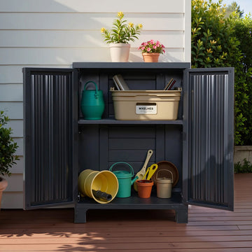 Gardeon Lockable Outdoor Garden Storage Cabinet 92cm Black