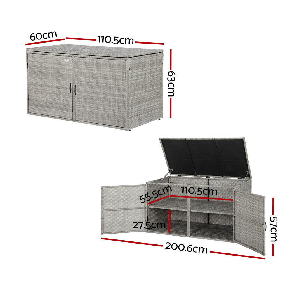 Gardeon Wicker Outdoor Storage Cabinet Dual Access 333L Grey