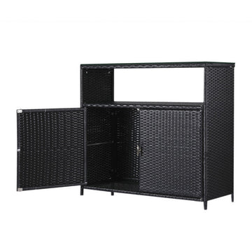 Gardeon Wicker Outdoor Storage Cabinet 2-in-1 Bar Table Black