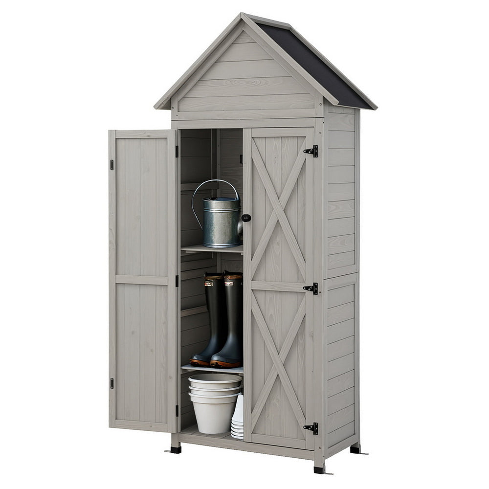 Gardeon Lockable Outdoor Garden Storage Cabinet Fir Wood Grey