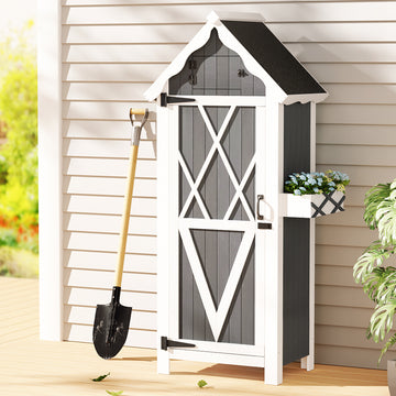 Gardeon Wooden Outdoor Garden Tool Cabinet Lockable 179cm Grey