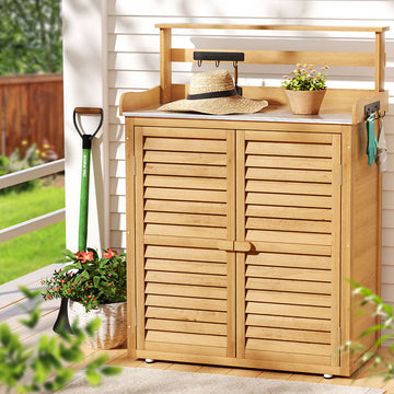 Gardeon 2-in-1 Fir Wood Outdoor Storage Cabinet Workbench 120cm Natural