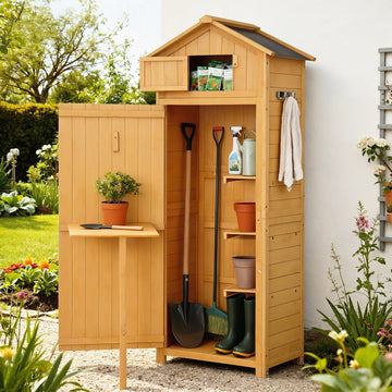 Gardeon Outdoor Garden Storage Cabinet with Work Table Natural