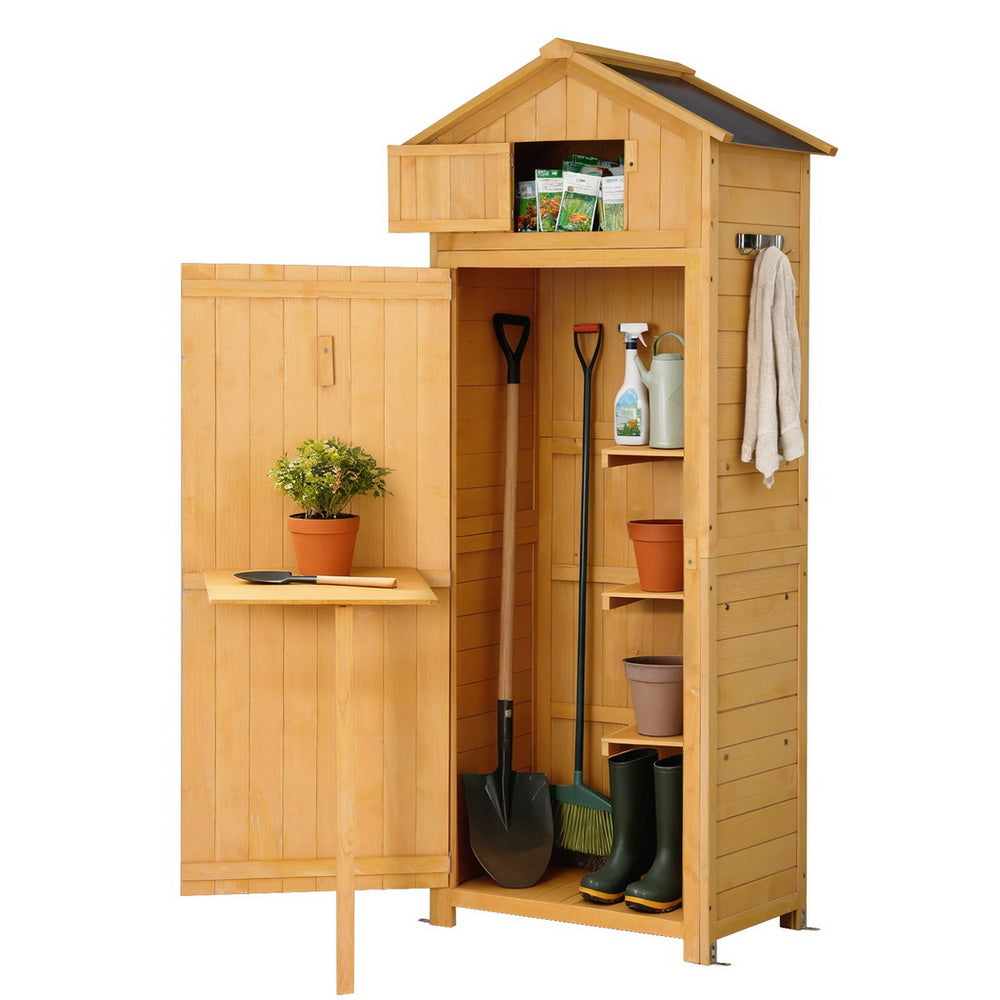 Gardeon Outdoor Garden Storage Cabinet with Work Table Natural