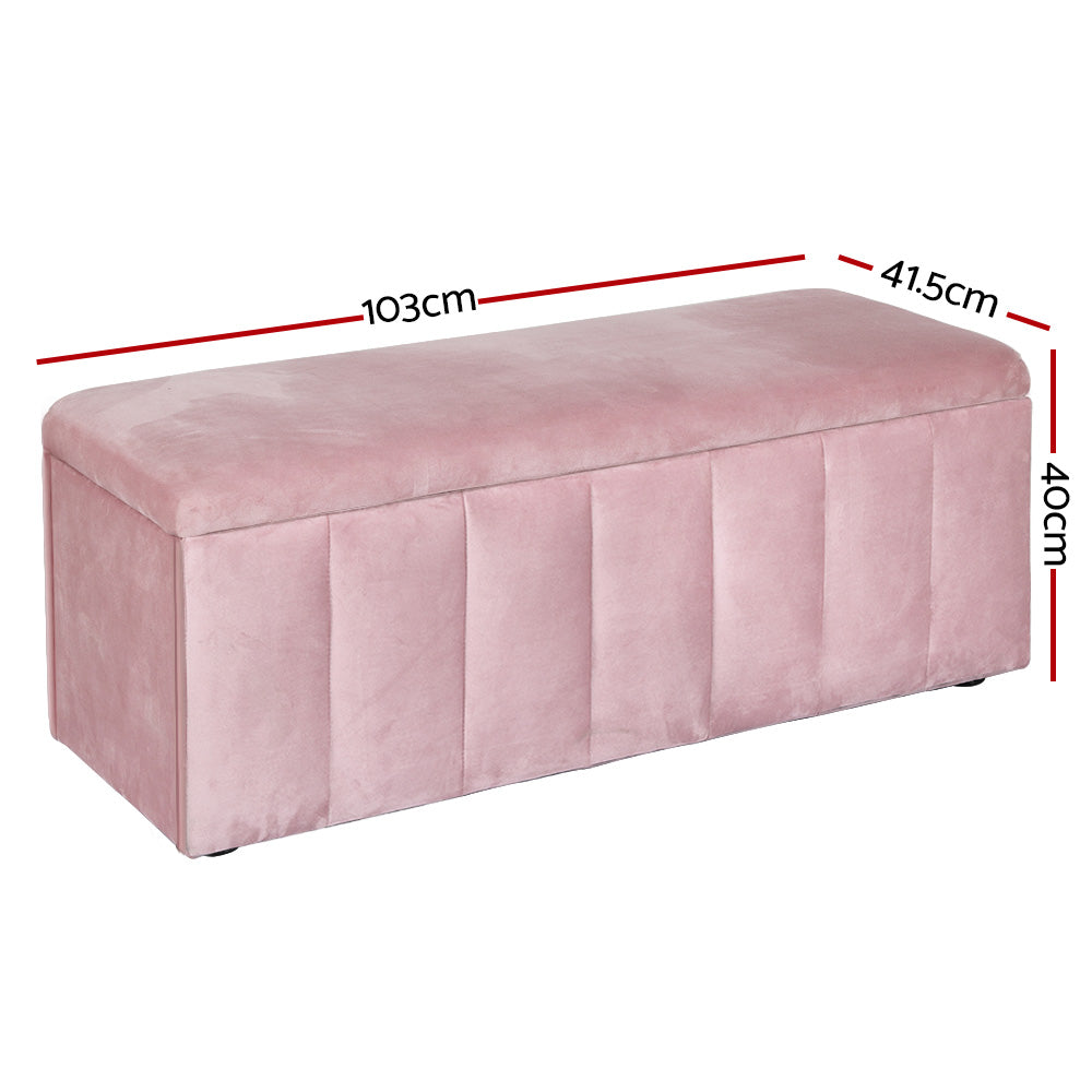 Artiss Velvet Storage Ottoman Blanket Box Pink