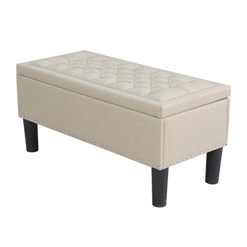 Artiss Faux Linen Storage Ottoman with Lift-Up Lid
