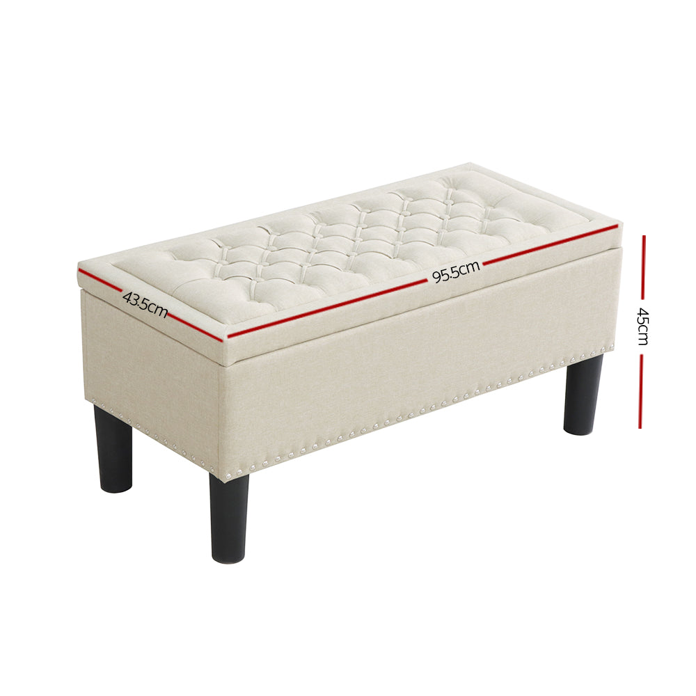 Artiss Faux Linen Storage Ottoman with Lift-Up Lid