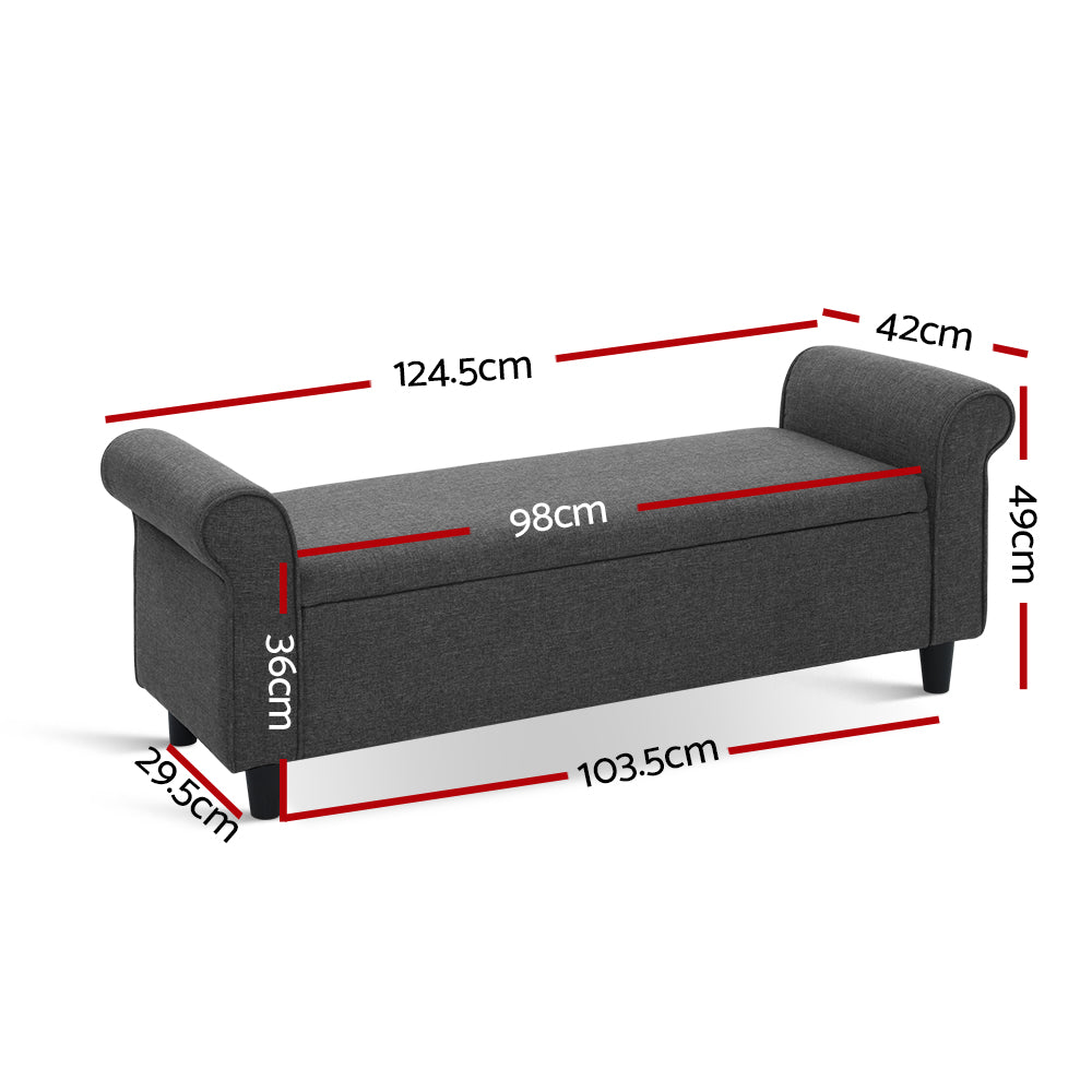 Artiss Storage Ottoman with Armrests 125cm Grey Faux Linen