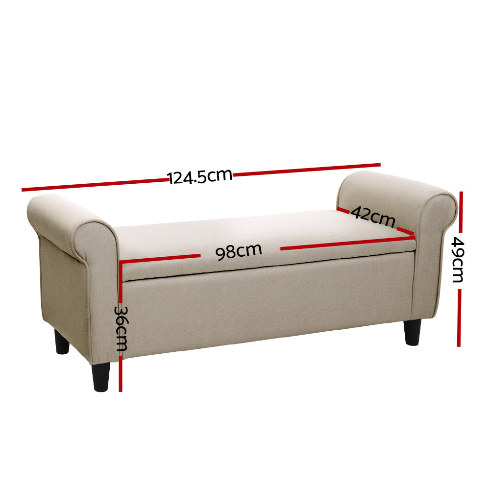 Artiss Storage Ottoman with Armrests 125cm Taupe Faux Linen