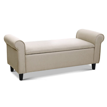Artiss Storage Ottoman with Armrests 125cm Taupe Faux Linen