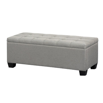 Artiss Faux Linen Tufted Button Storage Ottoman Grey