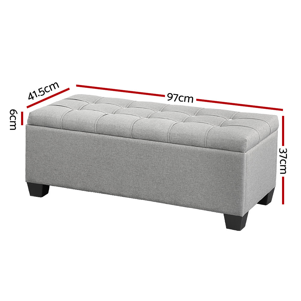Artiss Faux Linen Tufted Button Storage Ottoman Grey