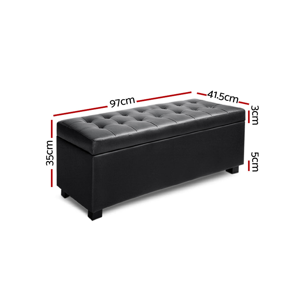 Artiss PU Leather Storage Ottoman Lift-up Lid Black