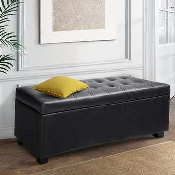 Artiss PU Leather Storage Ottoman Lift-up Lid Black
