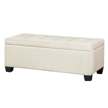 Artiss Storage Ottoman with Hidden Storage and Faux Linen Upholstery Beige