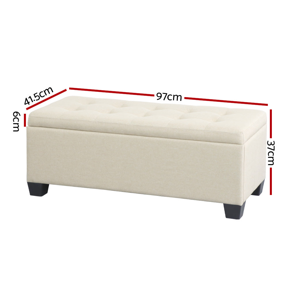 Artiss Storage Ottoman with Hidden Storage and Faux Linen Upholstery Beige