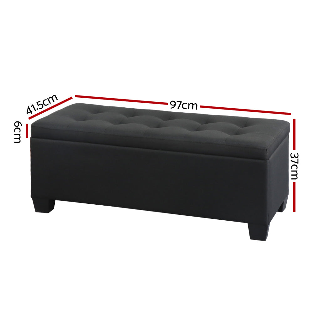 Artiss Storage Ottoman with Hidden Storage and Faux Linen Upholstery Black