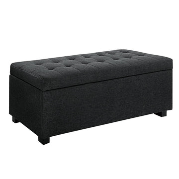 Artiss Faux Linen Storage Ottoman with Triple Cushion Top Charcoal