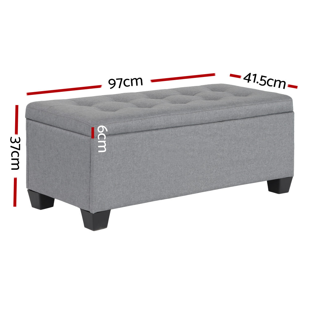 Artiss Storage Ottoman with Hidden Storage and Faux Linen Upholstery Grey
