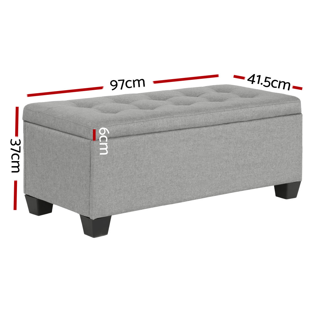 Artiss Storage Ottoman with Hidden Storage and Faux Linen Upholstery Light Grey