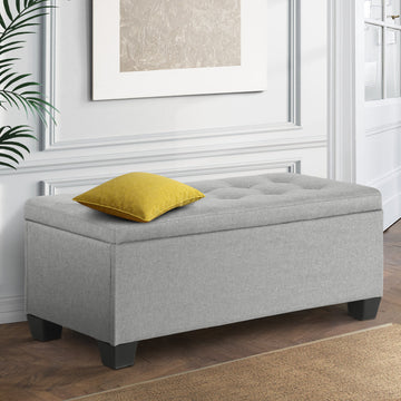 Artiss Storage Ottoman with Hidden Storage and Faux Linen Upholstery Light Grey