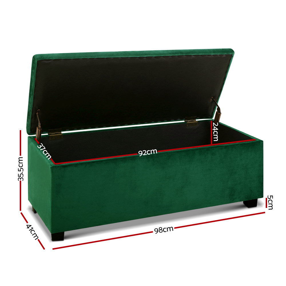 Artiss Velvet Storage Ottoman Blanket Box Lift-Up Lid Green