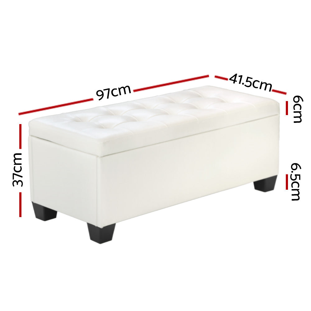 Artiss PU Leather Storage Ottoman Lift-up Lid White