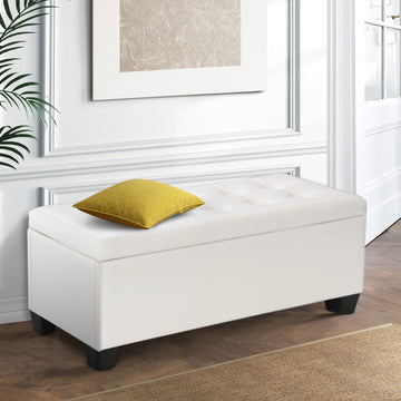 Artiss PU Leather Storage Ottoman Lift-up Lid White