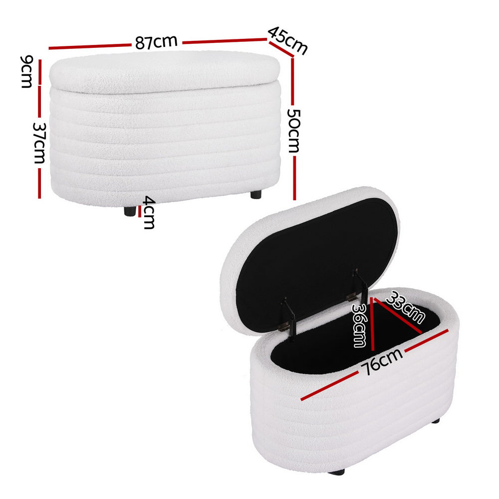 Artiss Storage Ottoman Blanket Box Boucle Fabric 87cm White