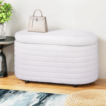 Artiss Storage Ottoman Blanket Box Boucle Fabric 87cm White