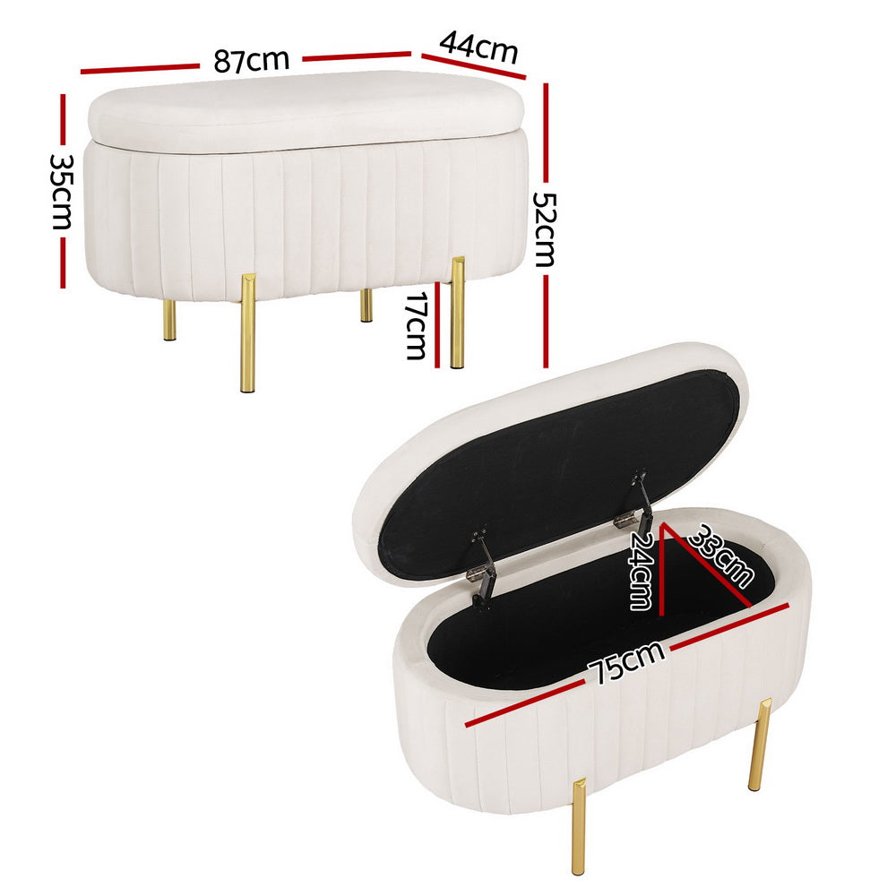 Artiss Velvet Ottoman Blanket Box 87cm Oval White
