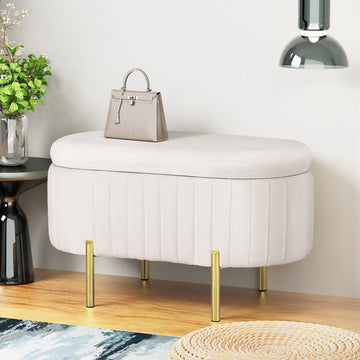 Artiss Velvet Ottoman Blanket Box 87cm Oval White