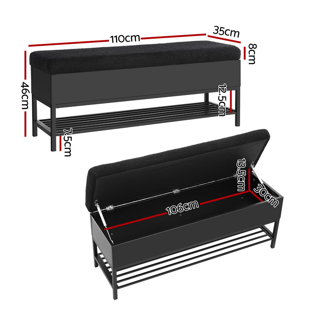 Artiss Boucle Storage Ottoman Blanket Box Black 110cm