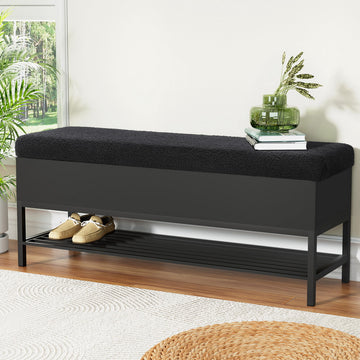 Artiss Boucle Storage Ottoman Blanket Box Black 110cm