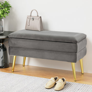 Artiss Velvet Storage Ottoman Footstool with Hidden Storage 80cm Grey