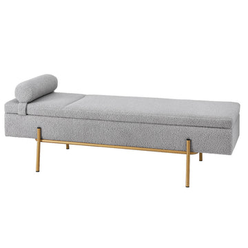 Artiss Storage Ottoman Bed with Detachable Pillow 140cm Grey Gold
