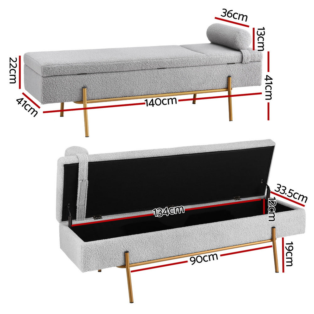 Artiss Storage Ottoman Bed with Detachable Pillow 140cm Grey Gold