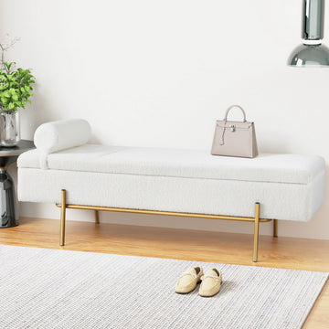 Artiss Storage Ottoman Bed with Detachable Pillow 140cm Boucle White