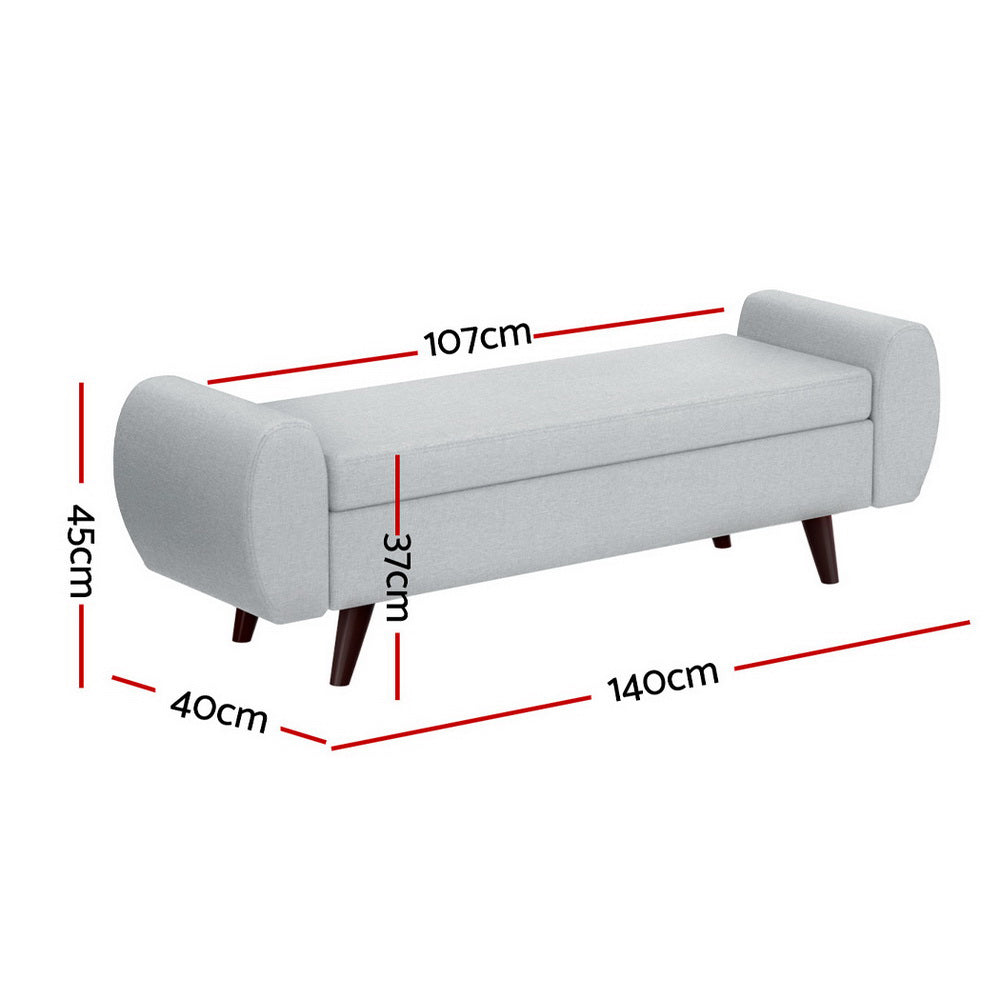 Artiss Storage Ottoman with Armrest Faux Linen Grey 140cm