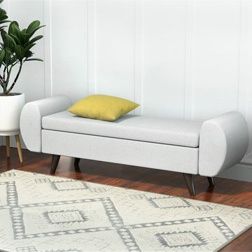 Artiss Storage Ottoman with Armrest Faux Linen Grey 140cm
